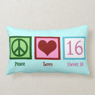Almofada Lombar Peace Love Sweet 16 Birthday Girl