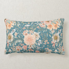 Almofada Lombar Peach e Blue Floral sobre o Teal Médio