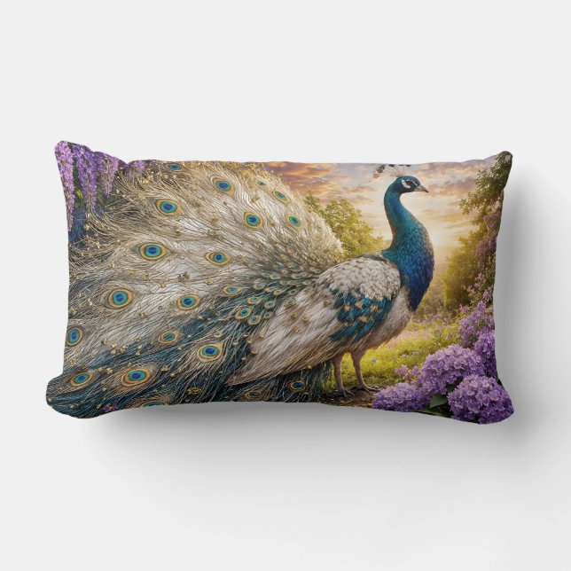 Almofada Lombar Peacock on the mountain at dawn (Frente)