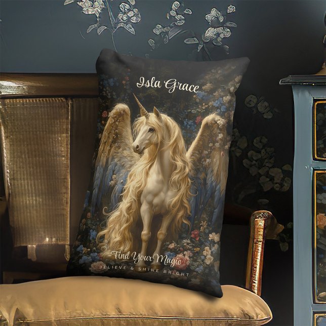 Almofada Lombar Pégaso Unicórnio Creme Vintage Fantasia Florestal (Criador carregado)