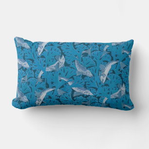 Almofada Lombar Peixe Azul Vintage e Algas Marinhas: Naval Art Nou