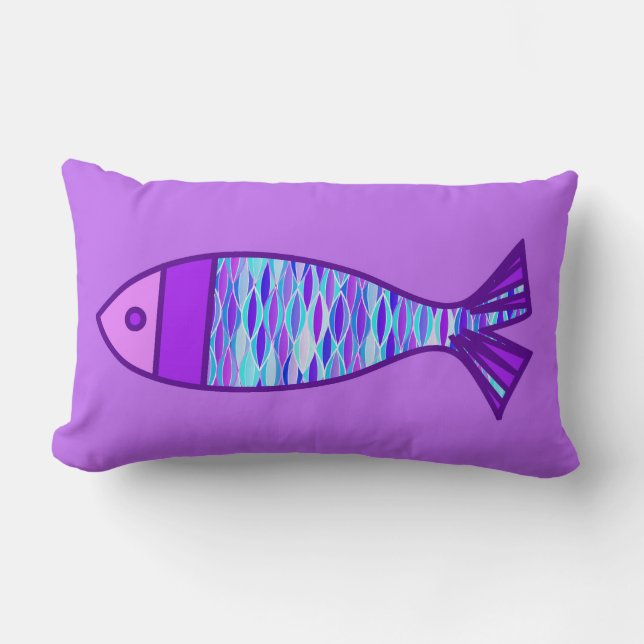 Almofada Lombar Peixe Moderno, Violeta e Roxo Ametista (Frente)