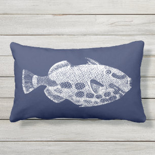 Almofada Lombar Peixe Tropical Marinho Azul Pílula lombar branca