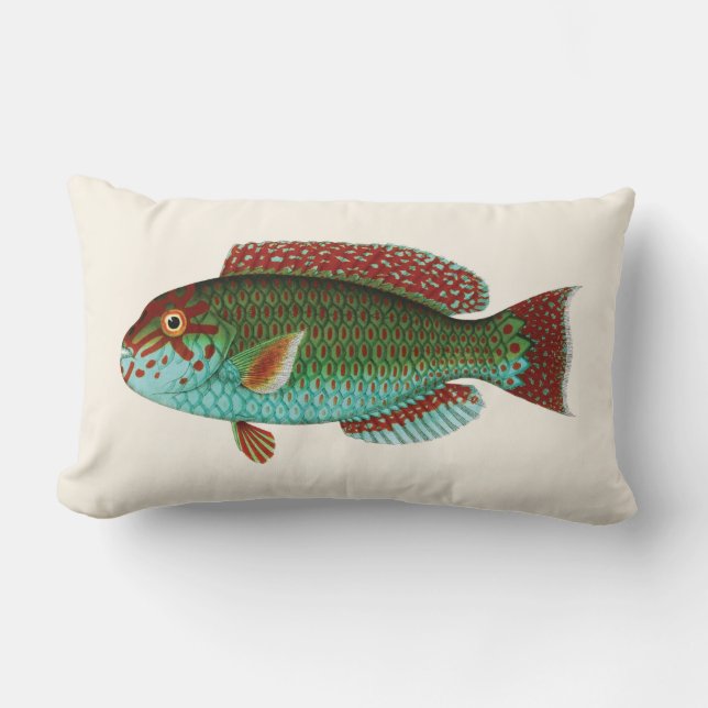 Almofada Lombar Peixes tropicais exóticos no azul e no vermelho do (Frente)