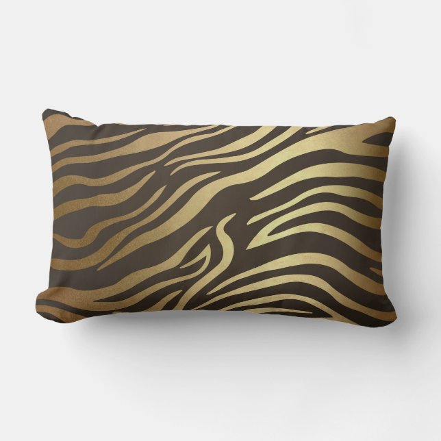 Almofada Lombar Pele Safari Preta-Zebra Ouro Contemporânea (Frente)