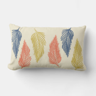 Almofada Lombar Penas de boho em azul, laranja e amarelo