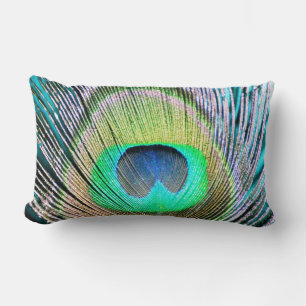 Almofada Lombar Penas de Peacock em turquesa