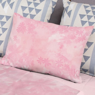 Almofada Lombar Pense no Padrão Floral de Lavagem de Aquarela Rosa