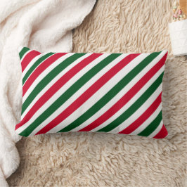 Almofada Lombar Peppermint Stick Stripes in Red, Green, and White