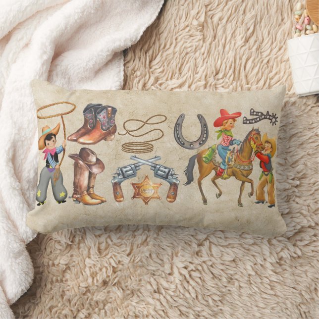 Almofada Lombar Pequeno Buckaroo Cowboy adiciona o nome 2 lados (Cobertor)