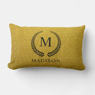 Almofada Lombar Personalizado Dourado Preto e Glitter Monograma
