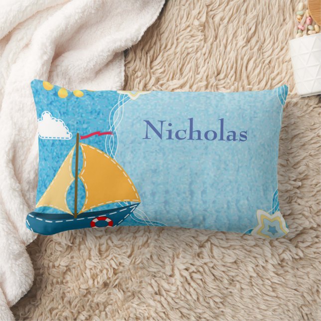 Almofada Lombar Personalizar Barco de vela azul amarelo brilhante (Cobertor)