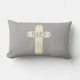 Almofada Lombar Personalize, Dedicação de Bebê Creme e Cruz Cinza