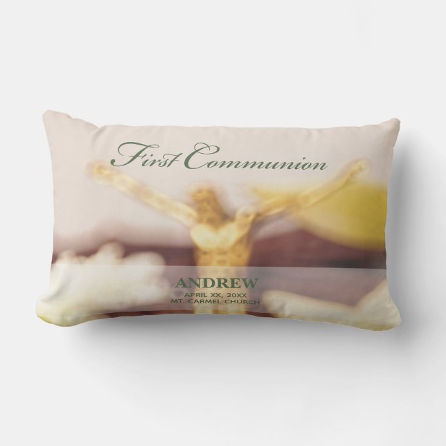 Almofada Lombar Personalize, Parabéns pela Primeira Comunhão (Frente)