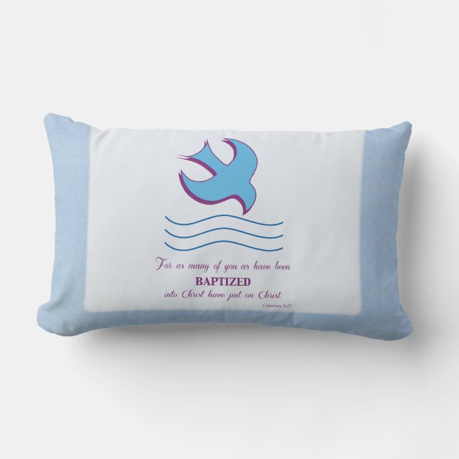 Almofada Lombar Personalize, pomba do batismo adulto em azul (Frente)