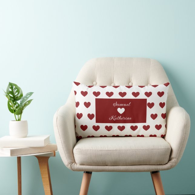 Almofada Lombar Personalized Couple Name Heart Pattern Valentine (Cadeira)