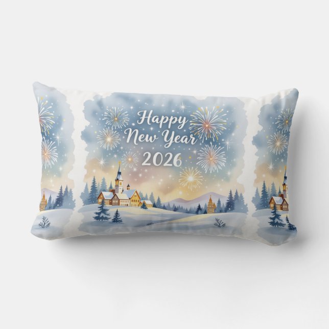 Almofada Lombar Personalized Family Name New Year Throw Pillow (Verso)