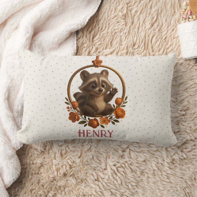 Almofada Lombar Personalized Lumbar Pillow – Woodland Raccoon Baby (Cobertor)
