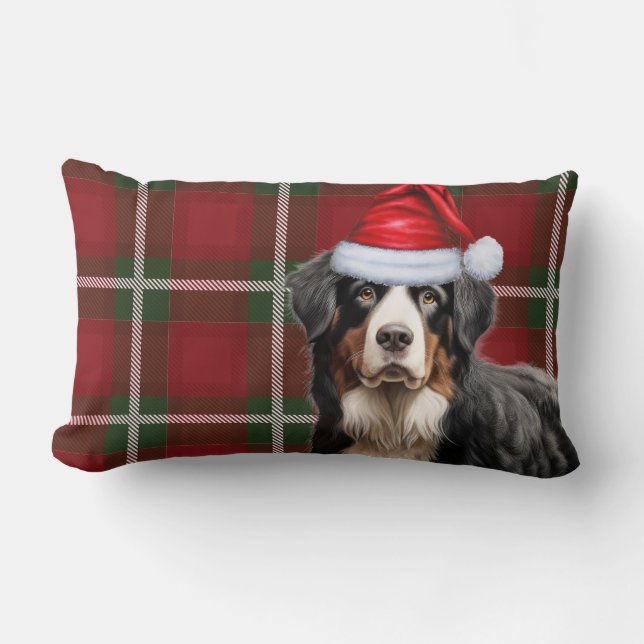 Almofada Lombar Pet Lover Natal Bernese Mountain Dog Xadrez (Frente)