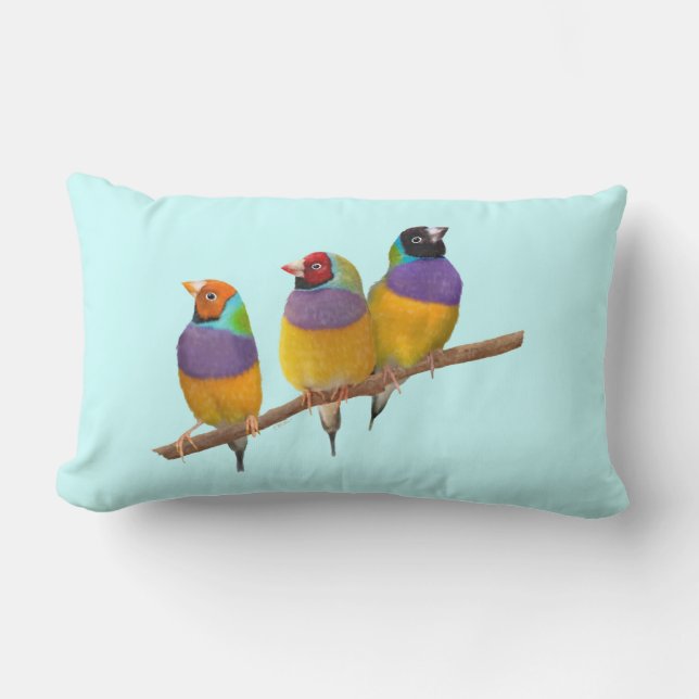 Almofada Lombar Picos Coloridos Gouldian em Pastéis (Frente)