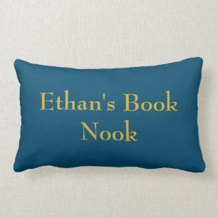 Almofada Lombar Pincel de livro, azul e ouro, personalizável