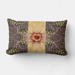 Almofada Lombar Pine Cones Verde e uma flor Vermelha