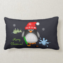 Almofada Lombar Pinguim bonito do hóquei do Natal & texto do