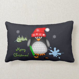 Almofada Lombar Pinguim bonito do hóquei do Natal & texto do