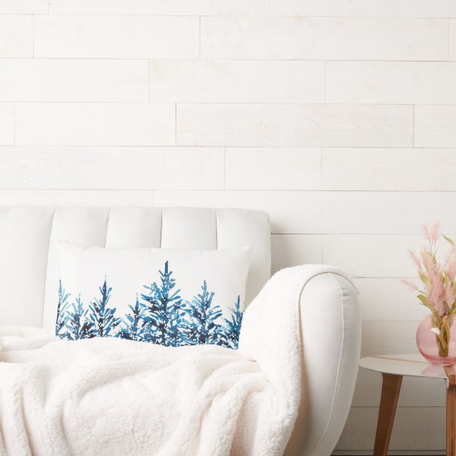 Almofada Lombar Pinheiros De Cor Azul-Inverno (Sofá)