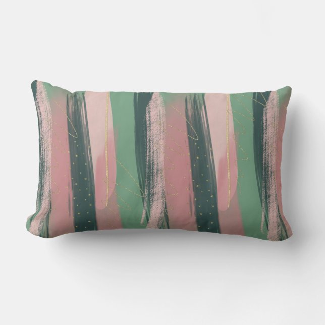 Almofada Lombar Pink and Green Brushstroke Striped Throw Pillow (Frente)