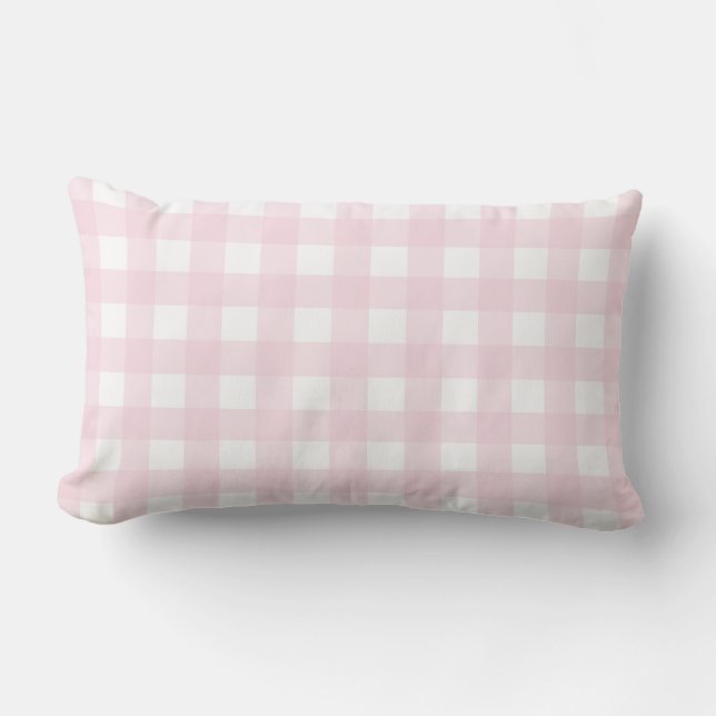 Almofada Lombar Pink Bebê e Padrão Grande Gingham Branco. (Frente)