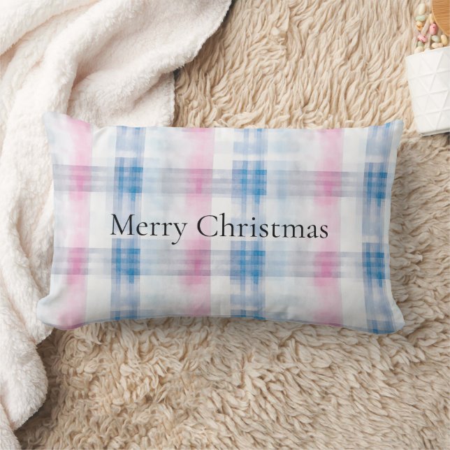 Almofada Lombar Pink Blue White Plaid Stripes Christmas (Cobertor)