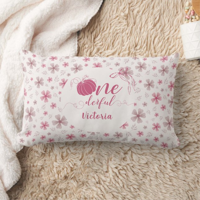 ALMOFADA LOMBAR PINK BOW & ARCH FALL PUMPKIN FLOWERS BIRTHDAY (Cobertor)