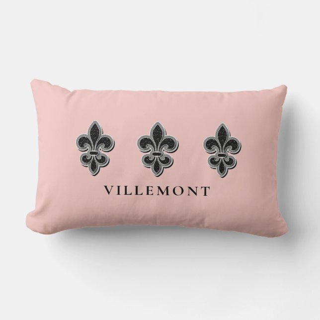 Almofada Lombar Pink Preto e Branco Fleur De Lis  (Frente)