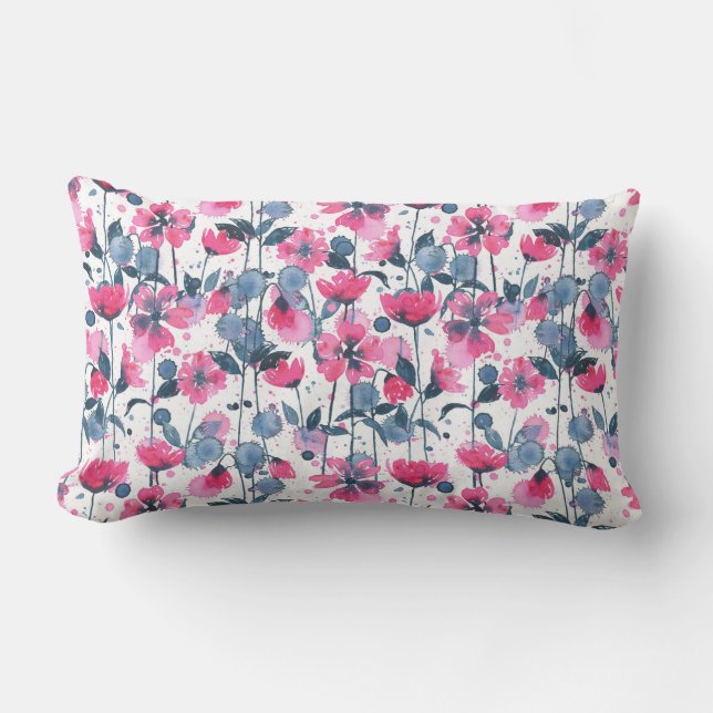 Almofada Lombar Pink Watercolor Flowers (Frente)