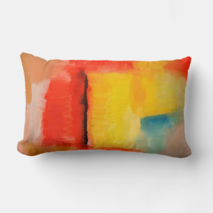Almofada Lombar Pintura Abstrato com cor azul amarelo-vermelho mod