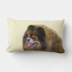 Almofada Lombar Pintura de Cão Original Pomerana de Preto e Tan