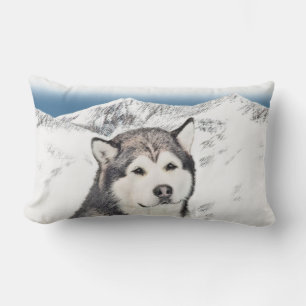 Almofada Lombar Pintura de Malamute no Alasca - Arte de Cachorro O