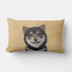 Almofada Lombar Pintura de Shiba Inu (Preto e Latão) - Arte Canina