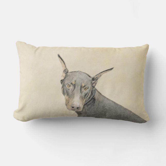 Almofada Lombar Pintura Doberman Pinscher - Arte Original para Cac (Frente)