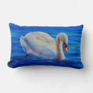 Almofada Lombar Pintura em aquarela de cisne branco, ave aquática,