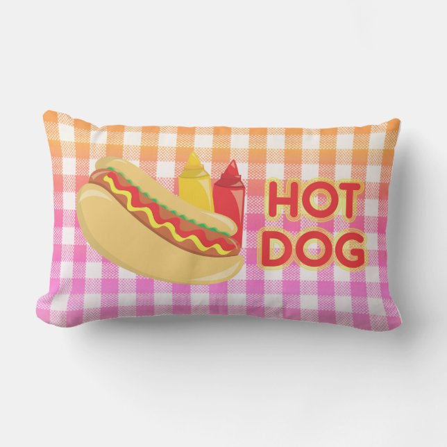 Almofada Lombar Piquenique Gingham Cachorro Quente com Condição (Frente)