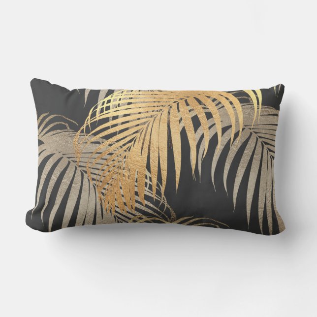 Almofada Lombar PixDezines FAUX PALMS METÁLICO+MONSTERA (Frente)