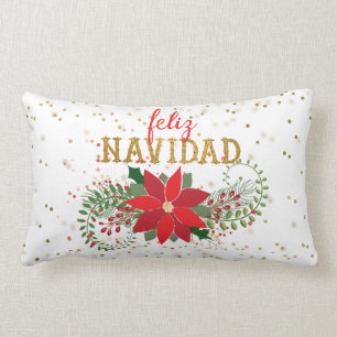 Almofada Lombar Poinsétia Dourado do brilho de Feliz Navidad