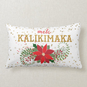 Almofada Lombar Poinsétia Dourado do brilho de Mele Kalikimaka