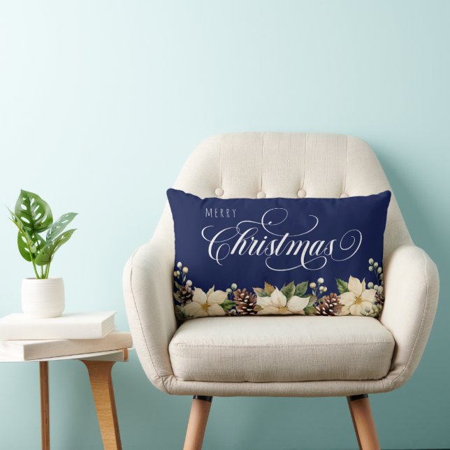 Almofada Lombar Poinsettia de Natal Branco (Cadeira)