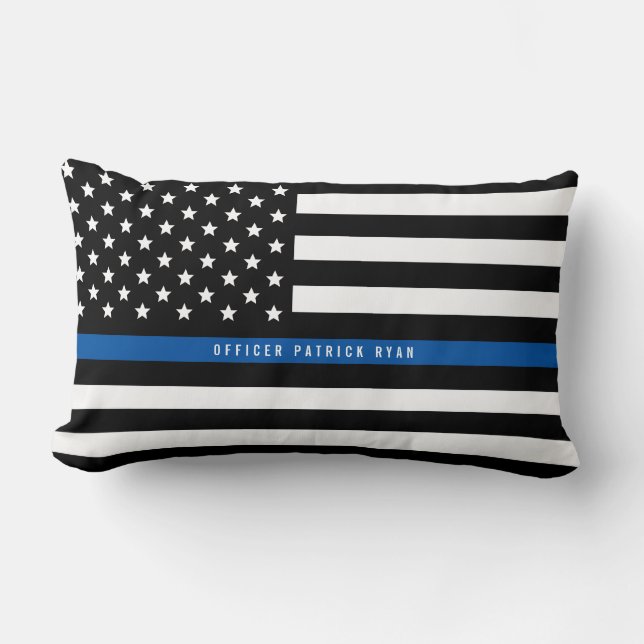 Almofada Lombar Policial Thin Blue Line American Flag Add Name (Frente)