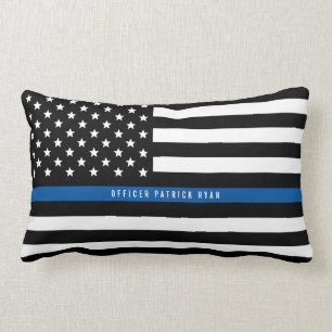 Almofada Lombar Policial Thin Blue Line American Flag Add Name