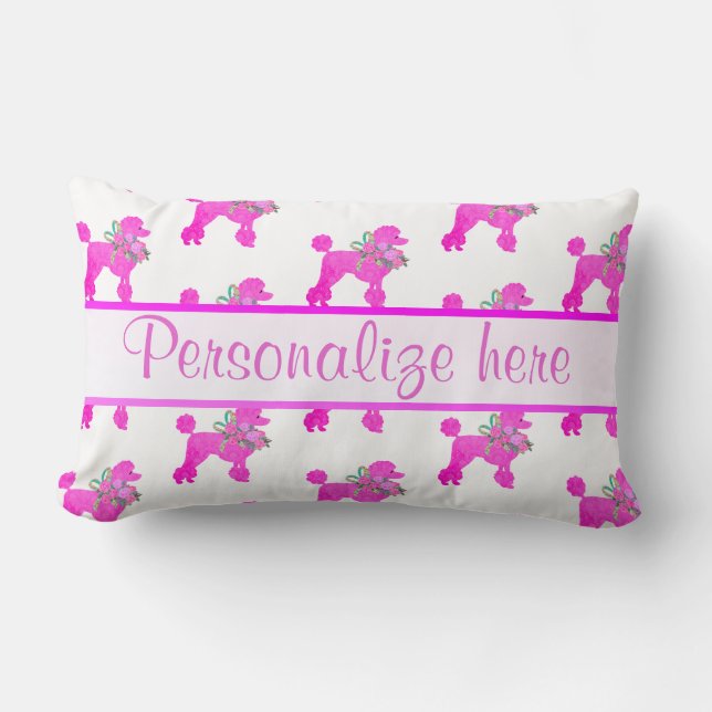 Almofada Lombar Poodle Rosa Personalizado (Frente)