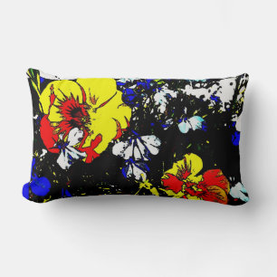 Almofada Lombar pop, estilo de arte, flores vermelhas, azuis e bra
